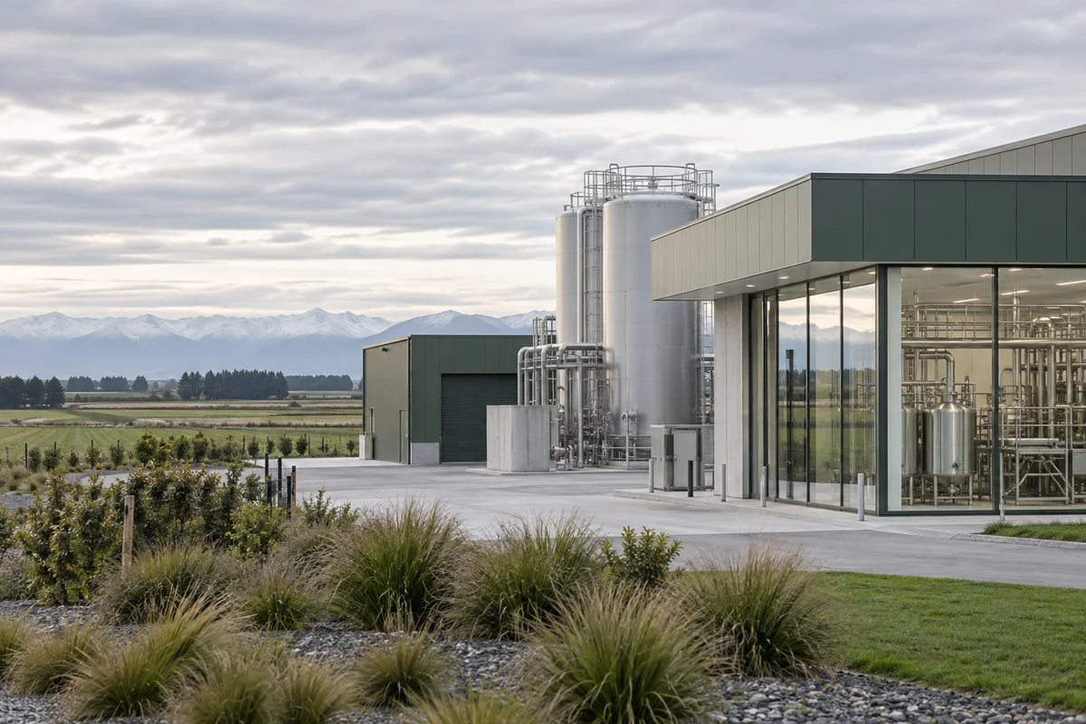 Illustrative biotechnology production facility in Canterbury, New Zealand