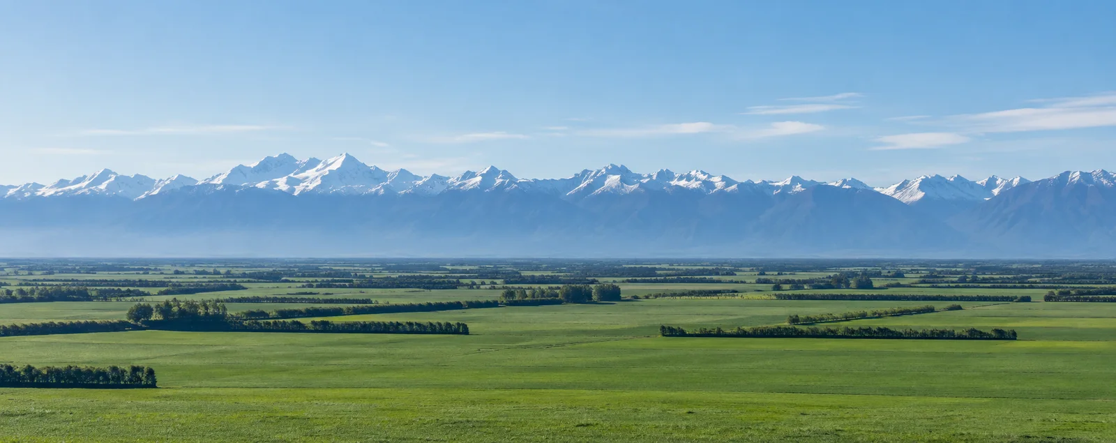 Canterbury Plains looking west toward the Southern Alps