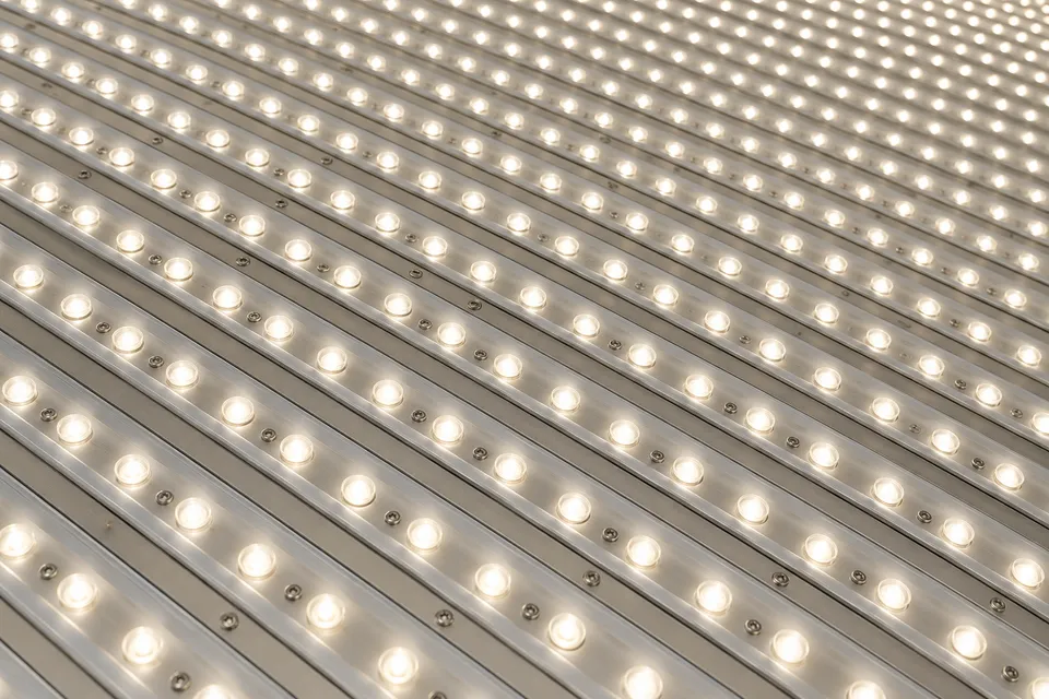 Illustrative wall of illuminated LED lighting strips